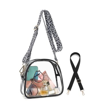 LOXOMU Clear Purse for Women Stadium, Cute Clear Crossbody Bag with 2 Adjustable Strap, Clear Bag Stadium Approved for Concerts, Festivals, Sports (White Leopard Print)