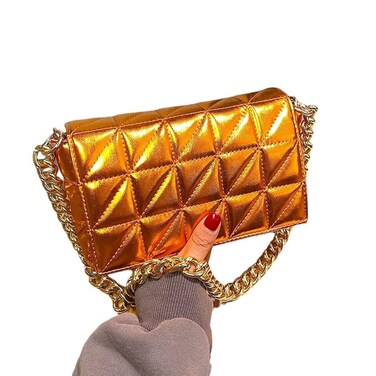 YVLSS Women's Designer Glossed Purses for women   Crossbody Bags For Women Great for Date Night Out Wedding Party (Orange)