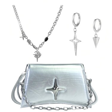 JeVenis Silver Stars Y2K Purse Star Y2K Accessories Early 2000s Y2K Accessories Sliver Pink Y2K Fashion Purse Techno Purse Crossbody Handbags