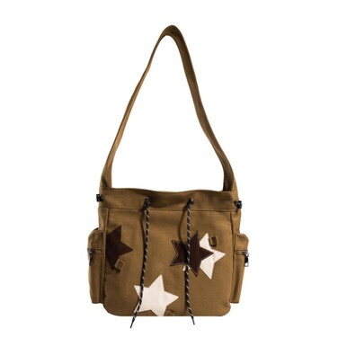 Cute Star Messenger Bag, Y2k Crossbody Bag, Kawaii Purse Canvas Crossbody, Aesthetic Shouder Bag For Women(A-brown)