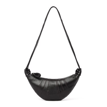 DORIS&amp;JACKY Soft Leather Crossbody Bag For Women Designer Lambskin Croissant Chest Purse With Single Shoulder (Black)