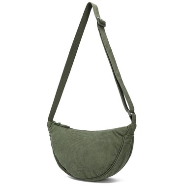 YIKOEE Corduroy Crescent Bag for Women Men Small Sling Crossbody Bag with Half Moon Shape （Army green）