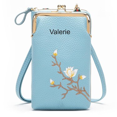 Small Crossbody Phone Sling Bag for Women Cell Phone Purse Wallet Kiss Lock Cute Shoulder Bag with Credit Card Slots, Blue, M