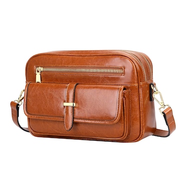 Over Earth Leather Crossbody Purses Messenger Bag for Women with Double Main Pockets（O196E Brown）