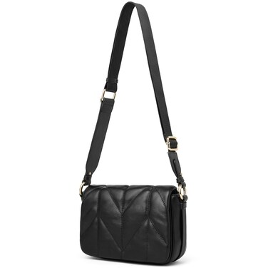 DORIS&amp;JACKY Leather Quilted Crossbody Bags For Women Soft Lambskin Flap Purse With Wide Strap (1-Black)