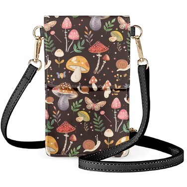 Noteligou Colourful Mashroom Crossbody Phone Bag for Women Butterfly CellPhone Phone with Shoulder Strap Clear Window Touchable Cell Phone Bag with Snail Patterns for Teens Family Friends