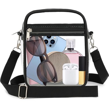 GYEUKHAM Clear Crossbody Bag, Stadium Approved Clear Purse for Men and Women Messenger Bag with Front Pocket for Concerts Sports Events Festivals, Black