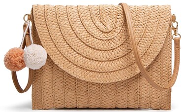 Straw Shoulder Bag Straw Clutch Women Hand-woven Straw Crossbody Bag Summer Beach Envelope Purse Wallet Khaki