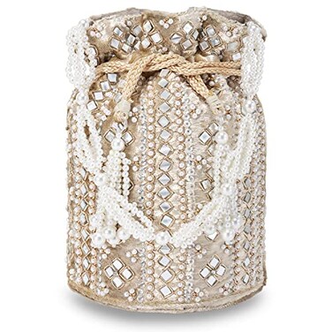 Aheli Indian Potli Bags for Women Evening Bag Clutch Ethnic Bride Purse with Drawstring (P25CRM)