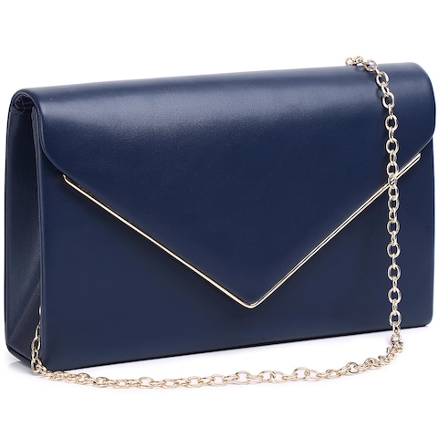 Labair Chic Vegan Leather Clutch Bag Envelope Clutch Purses for Women Evening Wedding Formal Party Handbag. (Navy blue)