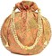 Truesellershop Indian Ethnic Designer Embroidered Silk Potli Bag Batwa Pearls Handle Purse Clutch Purse for Women (Beige)