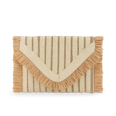 Emprier Straw Clutch Purse for Women Envelope Beach Bag with Fringe Trim Summer Woven Clutch Handbag