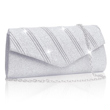 Larcenciel Women's Evening Handbags, Glitter Envelope Clutch Purses w/Chain, Sequin Pleated Formal Ladies Shoulder Handbags for Date Night Out Wedding Cocktail Party Prom Club,8.7&times;4.3x2.4in (Silver)