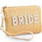 Shinylin Bride Straw Clutch Purse Pearl Rhinestone Wedding Straw Handbag Women&#39;s Bohemian Wristlet Purse for Honeymoon Bridal(Yellow)