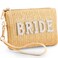 Shinylin Bride Straw Clutch Purse Pearl Rhinestone Wedding Straw Handbag Women's Bohemian Wristlet Purse for Honeymoon Bridal(Yellow)