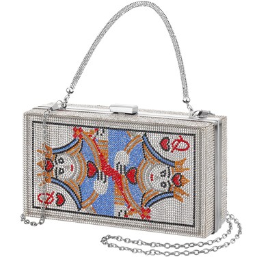 Trnayi Women Poker Card Evening Clutch Rhinestone Purse Casino Vegas Novelty Purse Queen Hearts Bags Playing Cards Gift(Silver, Silver Queen)