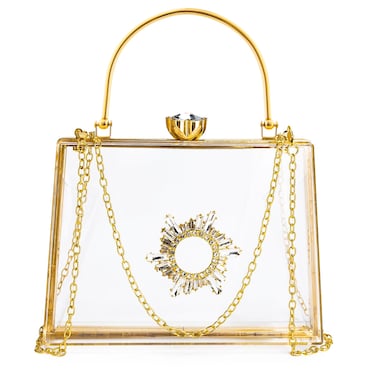 Women's Clear Purse Acrylic Clear Clutch Bag, Shoulder Handbag With Removable Chain-Gold