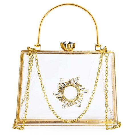 Women&#39;s Clear Purse Acrylic Clear Clutch Bag, Shoulder Handbag With Removable Chain-Gold