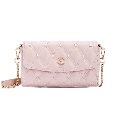 VICTORIA HYDE Pearl Quilted Shoulder Bag for Women Real PU Leather Handbag 2-Ways Belt Waist Bag Fashion Pearl Envelope Bag Evening Chain Bag (Pink)