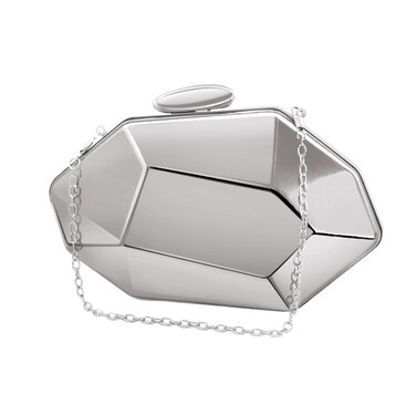 TANGZHIFEIYUE Women Lattice Pattern Metal Evening Handbag,Geometric Evening Clutch Purse for Parties,Weddings,Proms,Fashion Shows,Banquet (Silver)