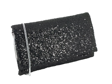 LONI Womens Sparkly Sequin Party Evening Clutch Shoulder Bag in Black