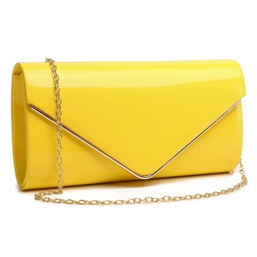 Patent Leather Envelope Clutch Womens Evening Handbag Stylish Shoulder Bag Purse for Christmas Wedding Party Prom(Yellow A)