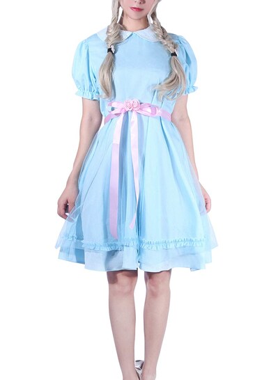 CR ROLECOS Womens Twins Costume Blue Creepy Sister Scary Doll Dress Halloween Party XL