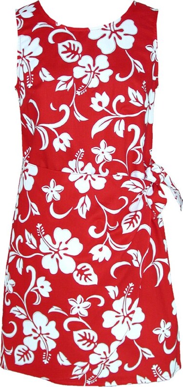 RJC Women's Hibiscus Pareo Hawaiian Mock Wrap Sarong Dress Red Large