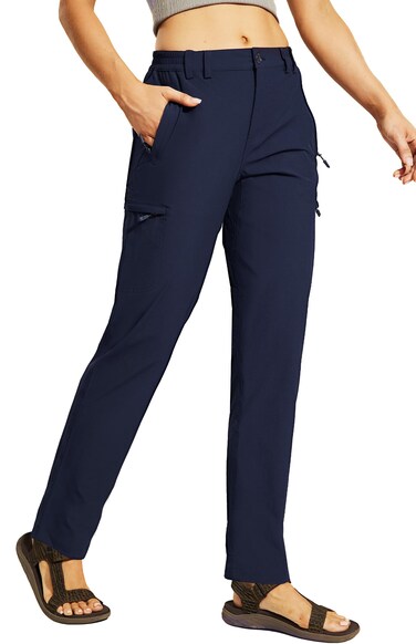 Haimont Women's Nylon Pants for Hiking Camping Travel Fishing, Quick Dry Zip Pockets Outdoor Pants, Navy Blue, M