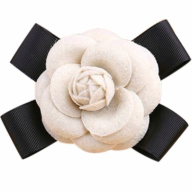 Elegant Wool Camellia Flower Brooch Vintage Bow Floral Pin Women Wedding Party Gift-Beige
