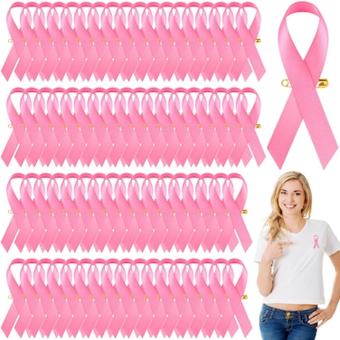 Aodaer 100 Pieces Pink Ribbon Pins Bulk Breast Cancer Awareness Month Pins Fundraising Lapel Pins Official Hope Ribbon Brooches for Women Safety Charity Event Survivor Campaign Party Favors