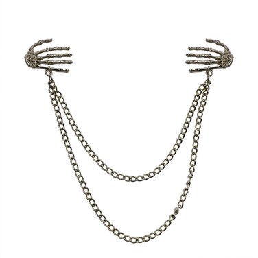 WCRAZYE Vintage Skull Brooch Personality Punk Creative Collar Pin Long Tassel Chain Brooch Ghost Claw Brooch Pin for Women Men's Accessories Unisex Shirt Collar Suit Badge (Brown)