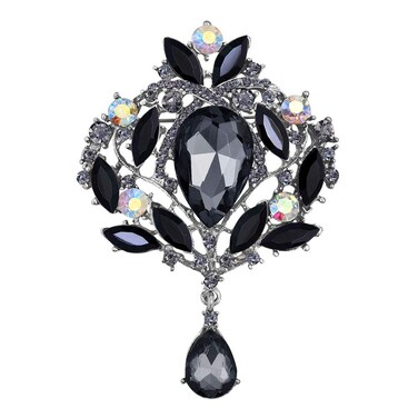Korliya Black Flower Rhinestone Fashion Wedding Brooch Pin Gift for Ladies Women Girls Party