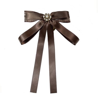 JKQBUX Retro Plaid Ribbon Bow Tie Brooch Pins for Women Girls Pearl Bow Brooch Pre-Tied Bowknot Corsage Party Ceremony Accessories