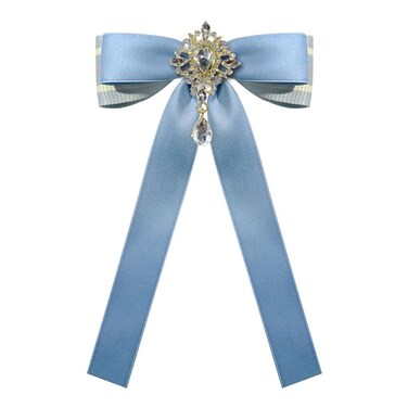 JKQBUX Bowknot Rhinestone Ribbon Bow Brooch Pins for Women Girls Uniform Pre-Tied Bow tie Corsage Party Ceremony Accessories