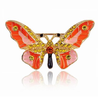 butterfly brooch pins for women fashion Woman's enamel crystal rhinestone butterfly brooches pin set for Clothes Dresses (Orange&amp;Yellow)