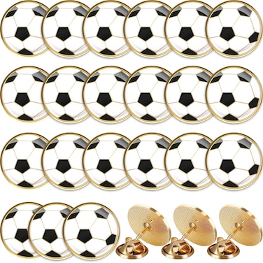 Yinkin 24 Pcs Sports Lapel Pin Ball Lover Pin Gift Round Metal Pin Hat Shirt Tie Brooches Charm Decoration (Soccer)