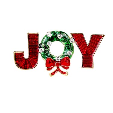 Christmas Santa JOY Brooches Pins Red and Green Enamel Ribbon Crutch Corsages Women Girls Dress Suit Swater Badges Safty Pin Funny Xmas Clothes Decors (JOY)