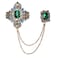 Retro Gold Plated Chain Green Crystal Brooches Collar Pins Crystal Rhinestone With Hanging Chain Suit Shirt Lapel Brooch Pin Fashion Jewelry for Men Boy (Green Rectangle)