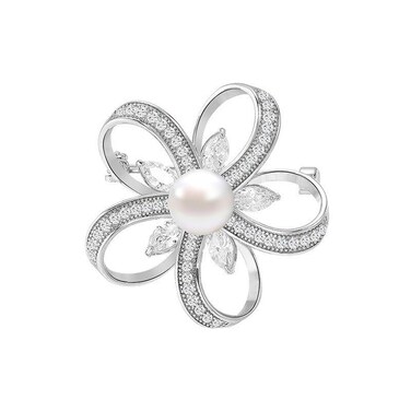 EMEGCY Flower Pearl Brooch Pin Rhinestone Crystal Brooches Pins Platinum Plated Christmas Brooch Dress Accessories for Women