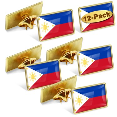 12/Pcs Philippines Flag Lapel Pins Bulk - Metal Filipino Philippine Brooch Badge Souvenir