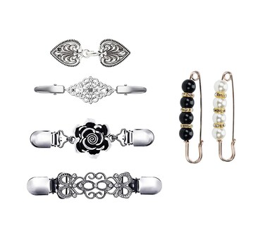 Dress Clips for Fitting,Dress Clips Back Cinch,Cinch Clips for Back of Dress,Cardigan Shawl Sweater Cinch Clips,Cloak Clasps for Clothing,Dress Shirt Tightener Clip and Brooch Pins-6 Pack