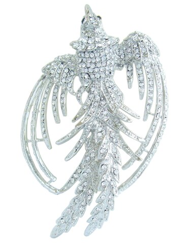 Sindary 3.54" Pretty Bird Animal Austrian Crystal Pendant Phoenix Brooch Pin BZ2338 (Silver Tone Clear)