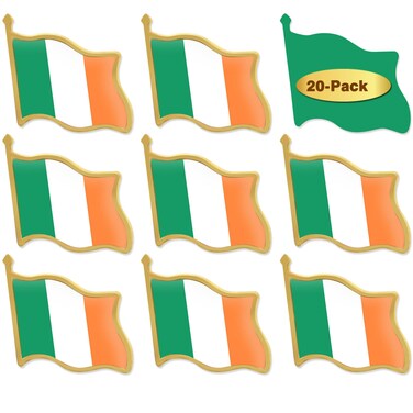 Pack of 20 Ireland Flag Lapel Pins Bulk - Metal Irish National Lapel Pin Brooch Badge Souvenir for Men Women Clothes Bags Hats