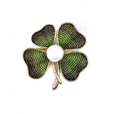 LAXPICOL St. Patrick's Day's Gift Lucky Irish Four Leaf Clover Shamrock Crystal Brooch Pin