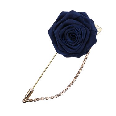 Suit Accessories Rose Brooch for Men.Mens Lapel Pins for Suits Handmade Cloth Flower Pin Charm Suit Chain Jewelry Gifts for Women Men (Navy blue)