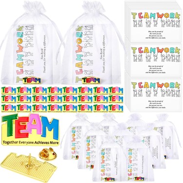 Landical 48 Pcs Employee Appreciation Gifts Bulk Gold Team Lapel Pin Employee Thank You Pins Teamwork Cards for Coworkers Recognition Employees Teachers Nurse Teammate Gift
