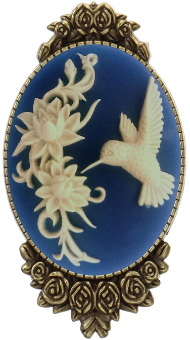 Yspace Cameo Style Brooch Pin Rose Decor Antique Brass Fashion Jewelry Pouch for Gift (Lotus Hummingbird)