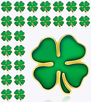 25/50/100/200 pieces St. Patrick's Day pin small green enamel Four leaf clover lapel pin brooches pins badge Ireland Irish Souvenir gift bulk (25)