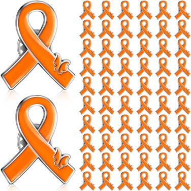 Tondiamo 60 Pcs Orange Ribbon Awareness Pins Leukemia Awareness Lapel Pins Suicide Awareness ADHD Lymphoma Cerebral Awareness Pins for Public Activity Supplies, Orange